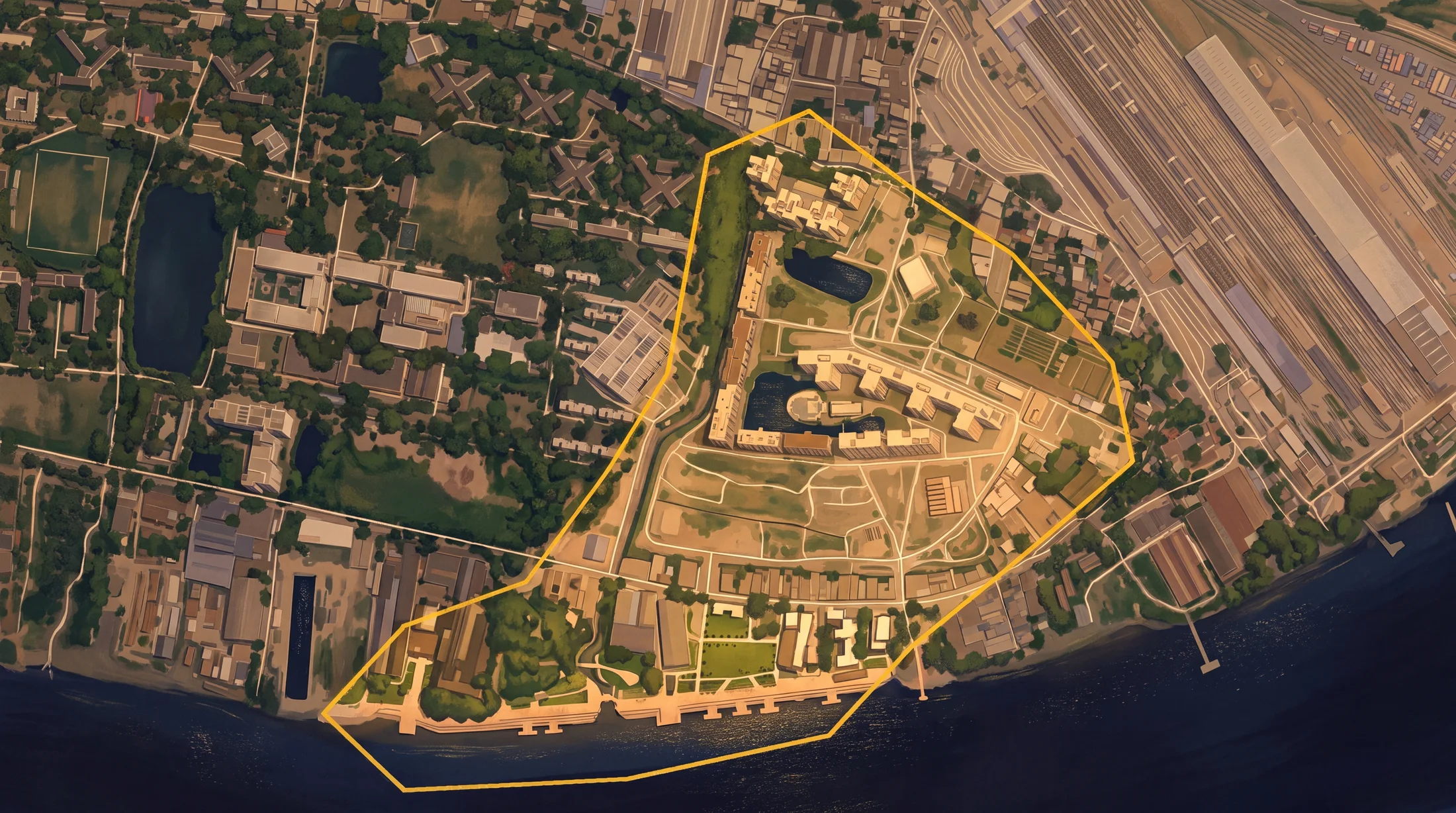 Satellite masterplan of the 38-acre Kolkata Westshore district at Shalimar